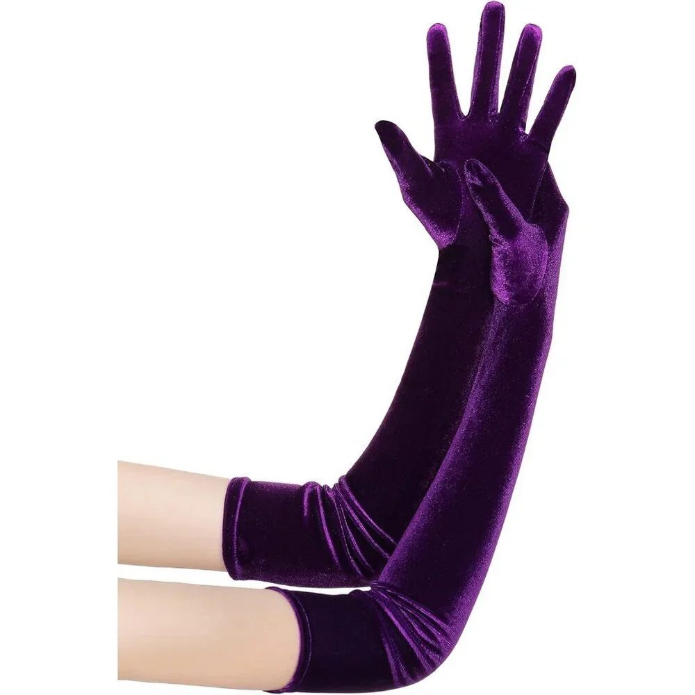 Women's Velvet Purple Long Gloves Elbow Flapper Costume Party Tea Accessories